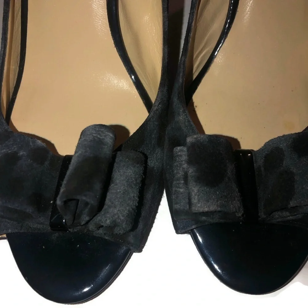 Kate Spade Leopard Pattern Pump Heels Ribbon  Suede Black Gray Made In Italy 10B